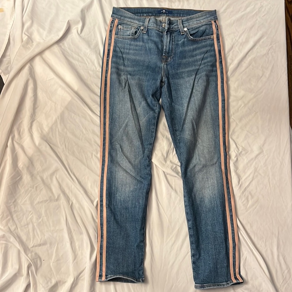 7 FOR ALL MANKIND SIZE 26 ANKLE LENGTH WITH LIGHT PINK STRIPES
